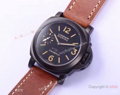 Clone Panerai Luminor Marina Black Case Brown Leather Watch